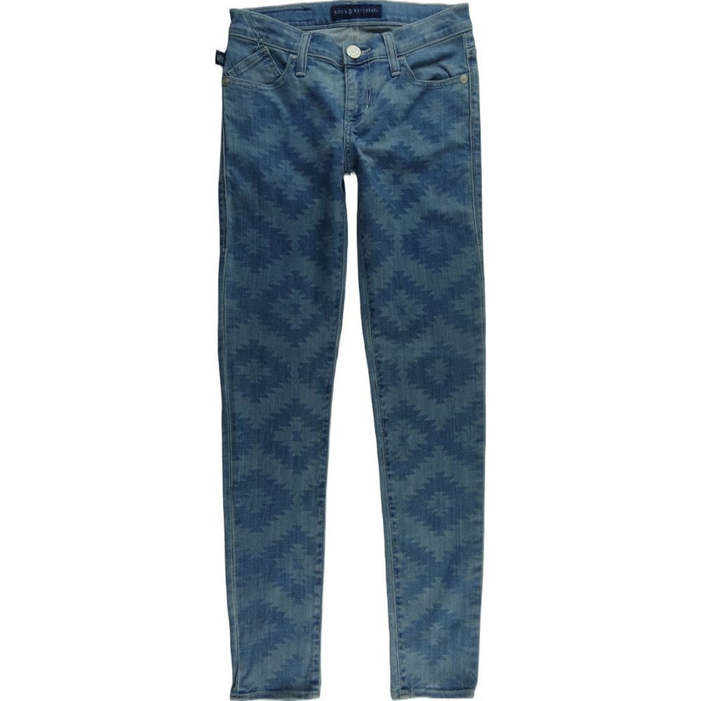 Rock & Republic Berlin Skinny Jeans Womens 0 Pattern Print Stretch Low Rise B595